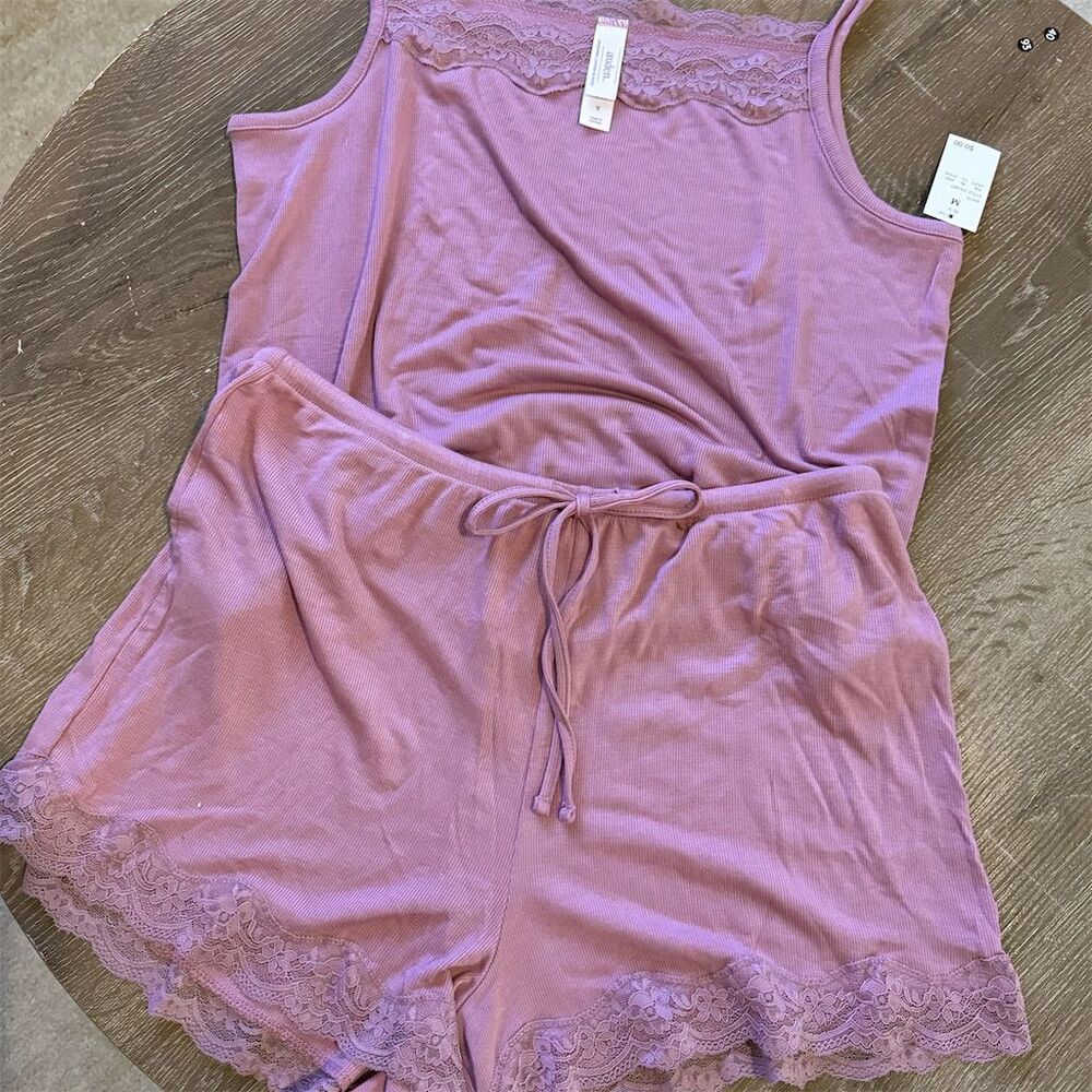Auden Women's Pajama Set Lace Trim Cami & Shorts Lavender Size L